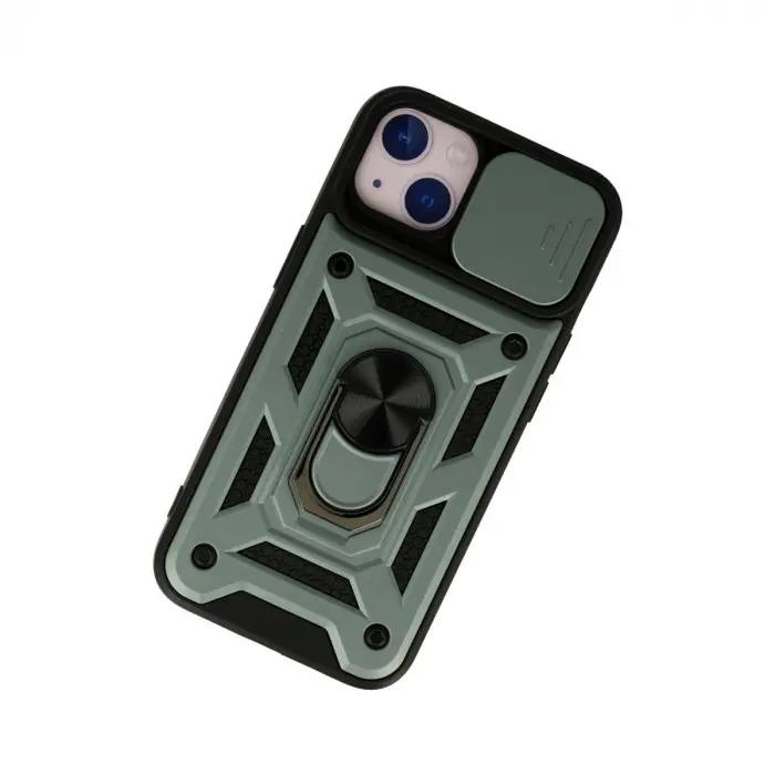 Apple İphone 13 Kılıf Pars Lens Yüzüklü Silikon - Yeşil