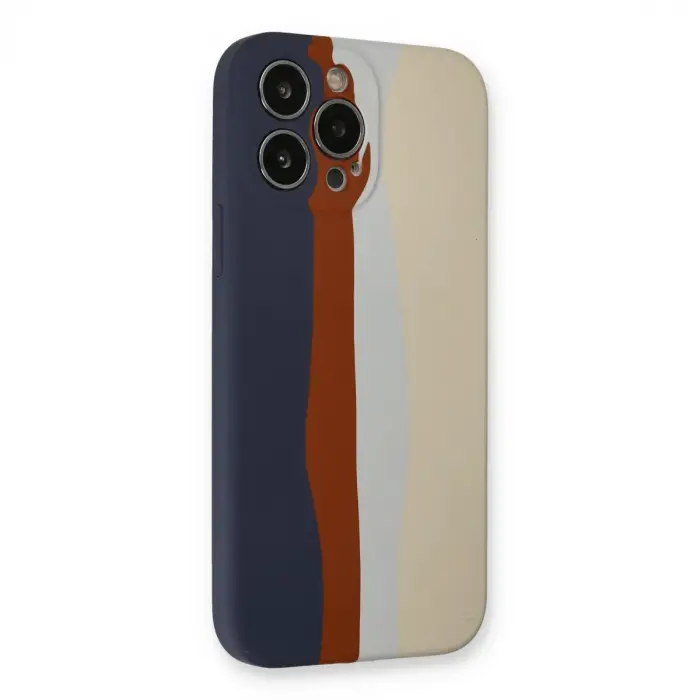 Apple İphone 13 Pro Kılıf Ebruli Lansman Silikon - Lacivert-krem