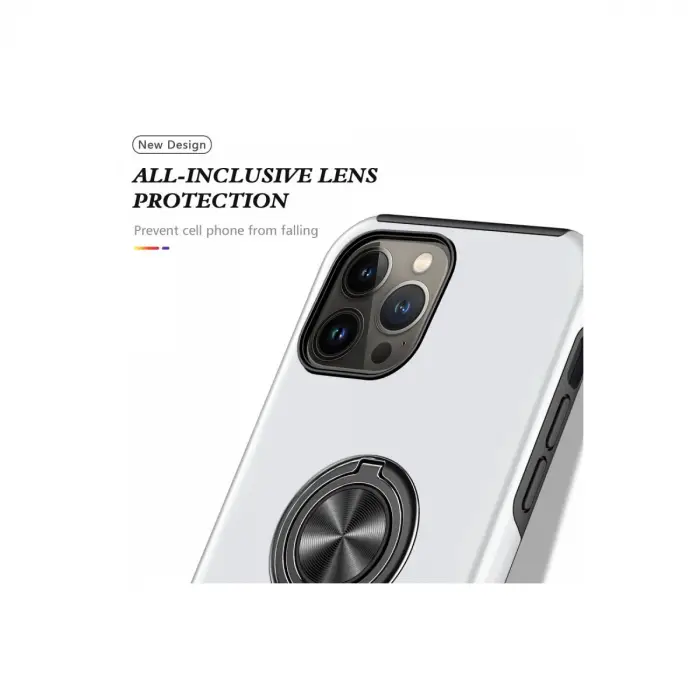 Apple İphone 13 Pro Kılıf Elit Yüzüklü Kapak - Gümüş