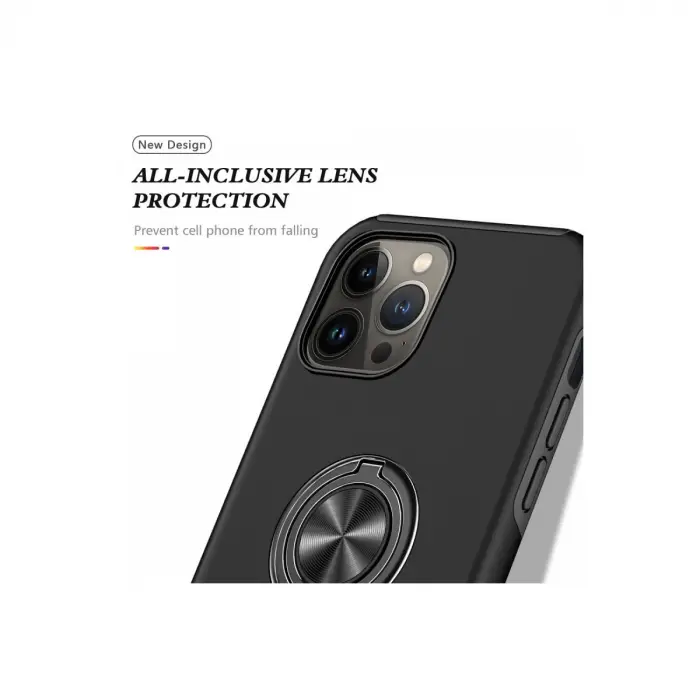 Apple İphone 13 Pro Kılıf Elit Yüzüklü Kapak - Siyah