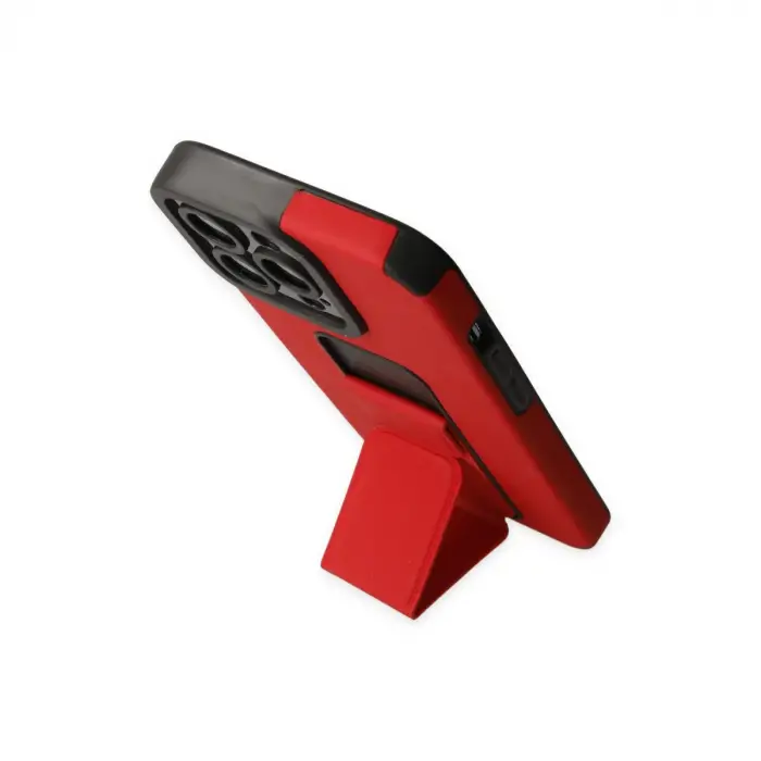 Apple İphone 13 Pro Kılıf Mega Standlı Silikon - Kırmızı