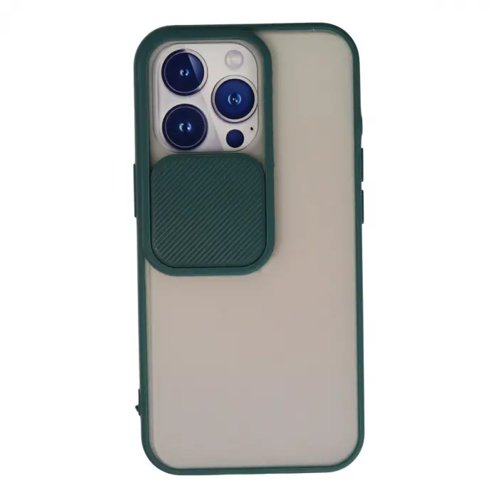 Apple İphone 13 Pro Kılıf Palm Buzlu Kamera Sürgülü Silikon - Yeşil
