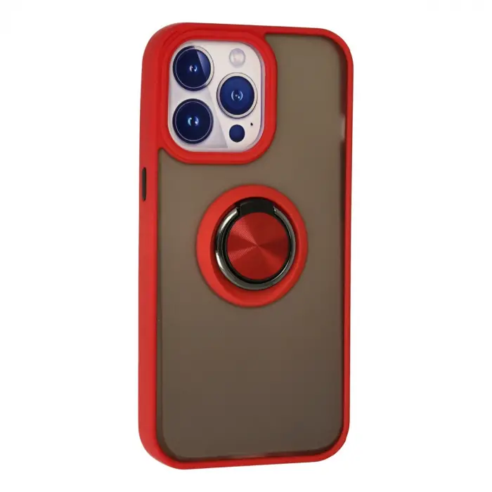Apple İphone 13 Pro Max Kılıf Montreal Yüzüklü Silikon Kapak - Kırmızı