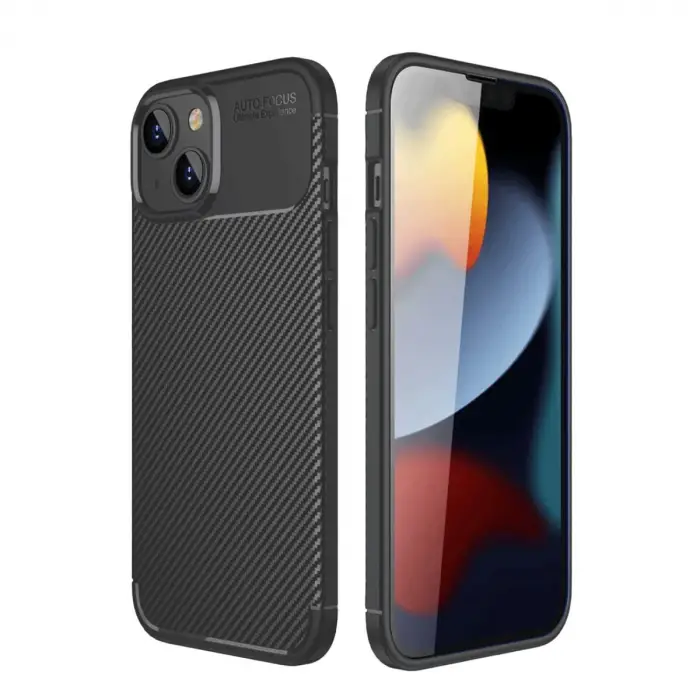 Apple İphone 14 Kılıf Auto Focus Karbon Kapak - Siyah