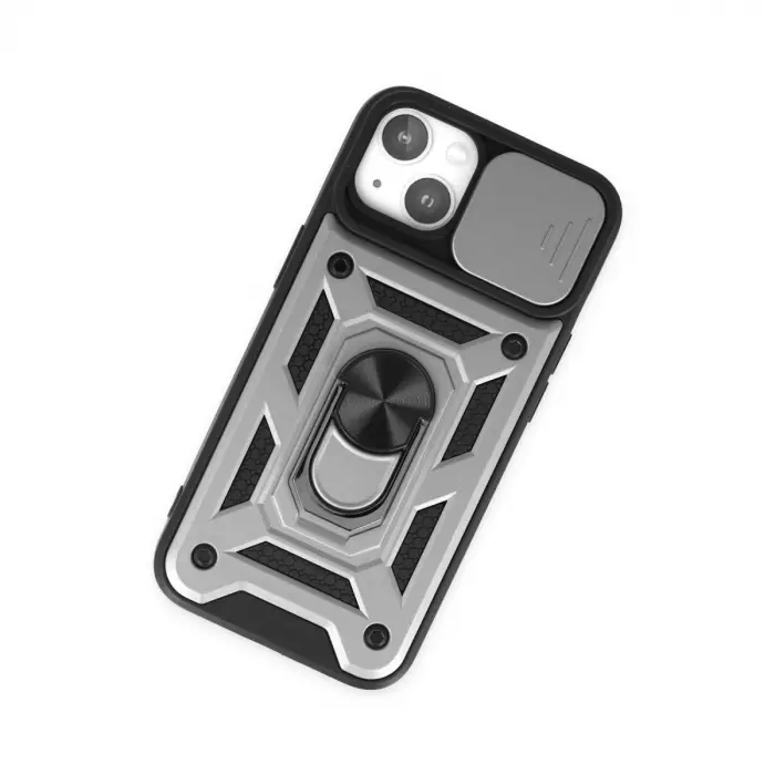 Apple İphone 14 Kılıf Pars Lens Yüzüklü Silikon - Gümüş