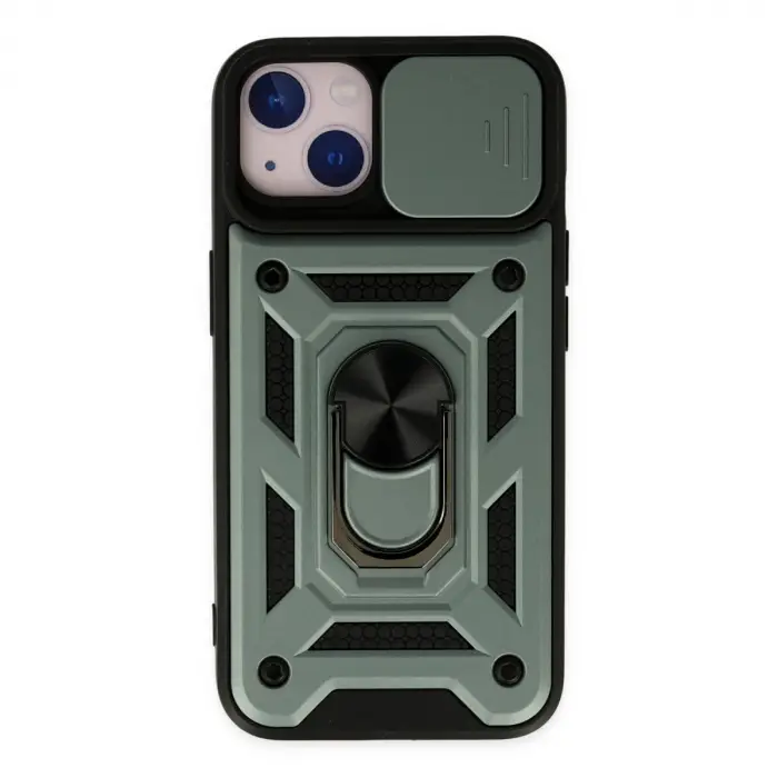 Apple İphone 14 Kılıf Pars Lens Yüzüklü Silikon - Yeşil