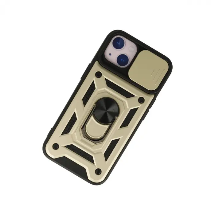 Apple İphone 15 Kılıf Pars Lens Yüzüklü Silikon - Gold