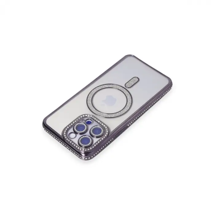 Apple İphone 15 Pro Kılıf Joke Simli Magneticsafe Kılıf - Derin Mor