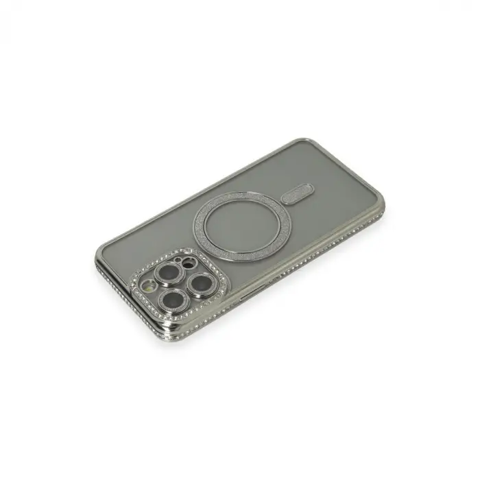 Apple İphone 15 Pro Kılıf Joke Simli Magneticsafe Kılıf - Gri
