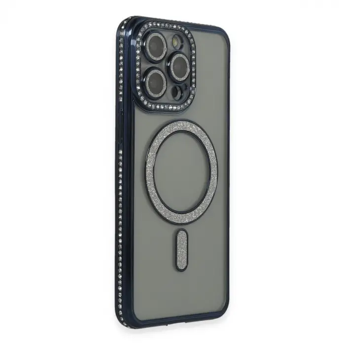 Apple İphone 15 Pro Kılıf Joke Simli Magneticsafe Kılıf - Lacivert
