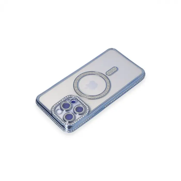 Apple İphone 15 Pro Kılıf Joke Simli Magneticsafe Kılıf - Mavi