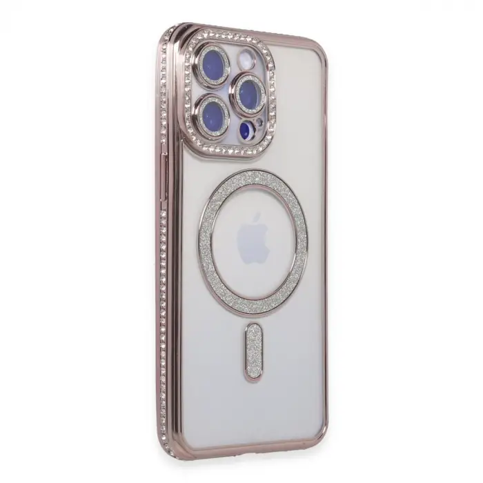 Apple İphone 15 Pro Kılıf Joke Simli Magneticsafe Kılıf - Pembe