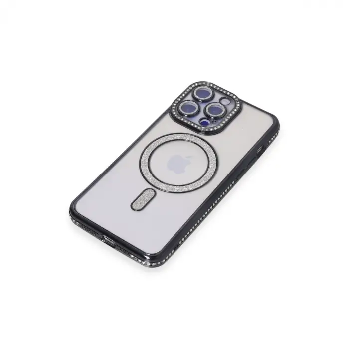Apple İphone 15 Pro Kılıf Joke Simli Magneticsafe Kılıf - Siyah