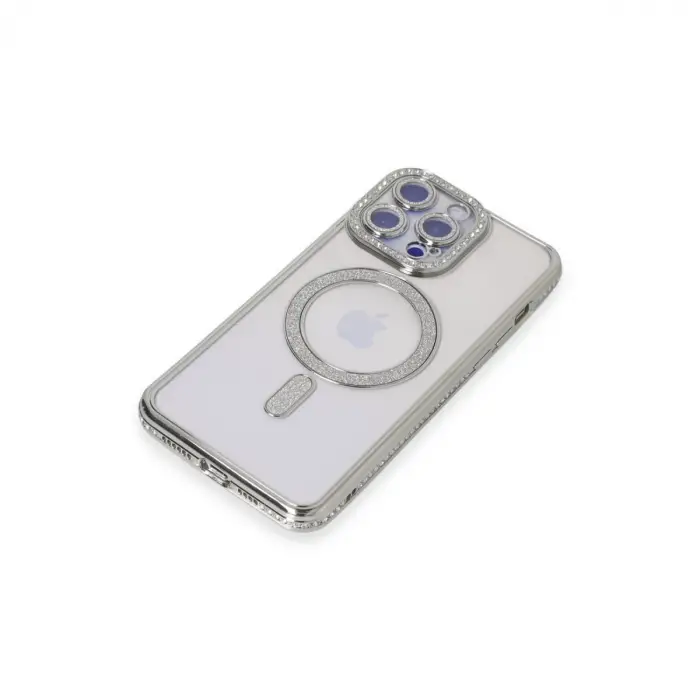 Apple İphone 15 Pro Max Kılıf Joke Simli Magneticsafe Kılıf - Gümüş