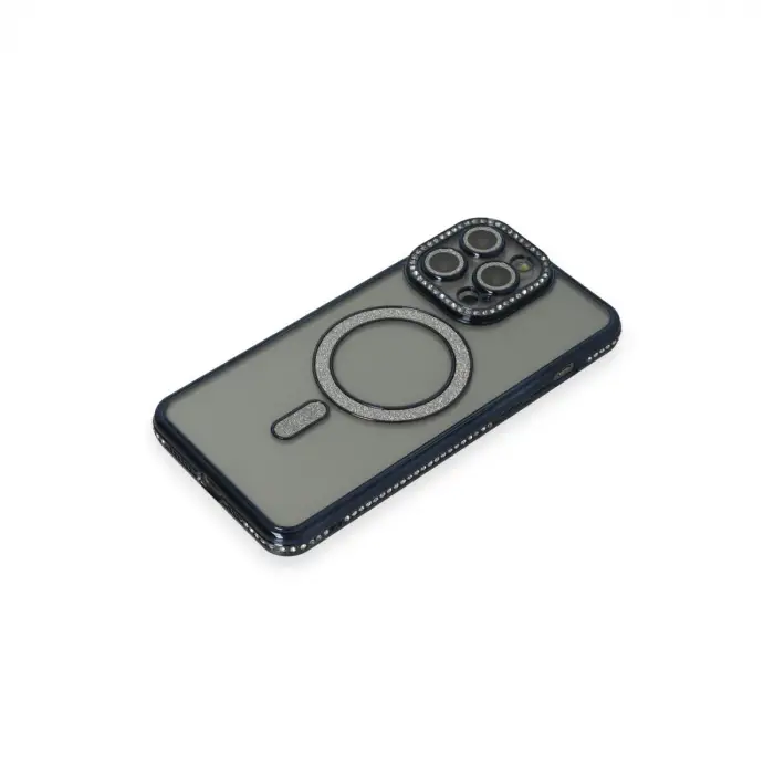 Apple İphone 15 Pro Max Kılıf Joke Simli Magneticsafe Kılıf - Lacivert