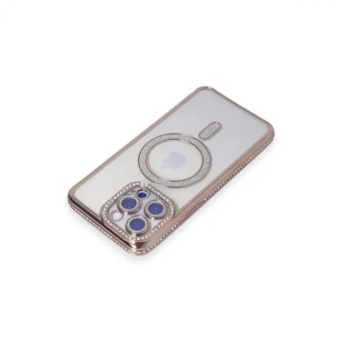Apple İphone 15 Pro Max Kılıf Joke Simli Magneticsafe Kılıf - Pembe