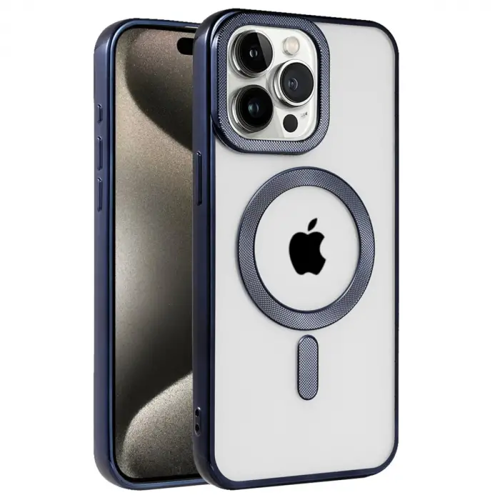 Apple İphone 15 Pro Max Kılıf Kronos Magsafe Kapak - Lacivert