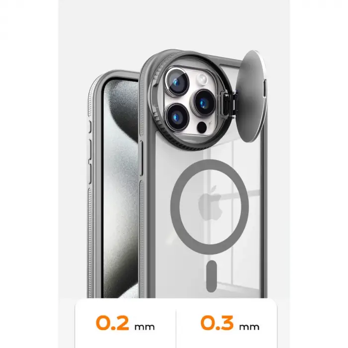 Apple İphone 15 Pro Max Kılıf Teleskop Lens Magsafe Silikon Kapak - Siyah