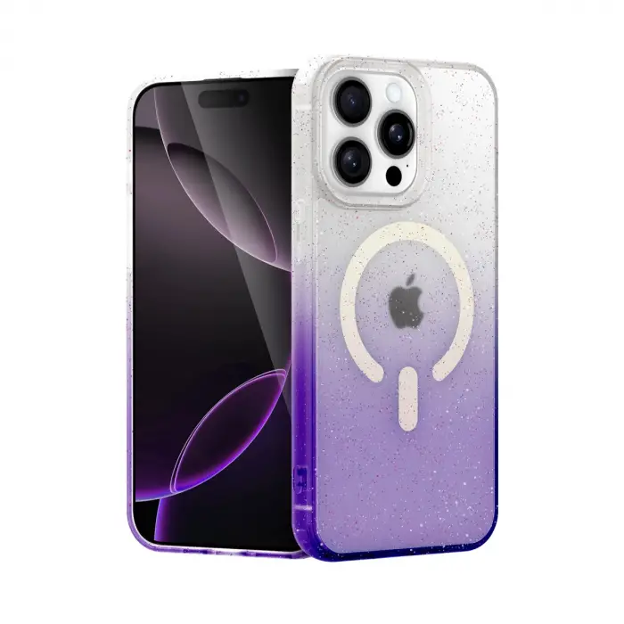 Apple İphone 15 Pro Max Pummel Shiny Magsafe Kapak - Mor