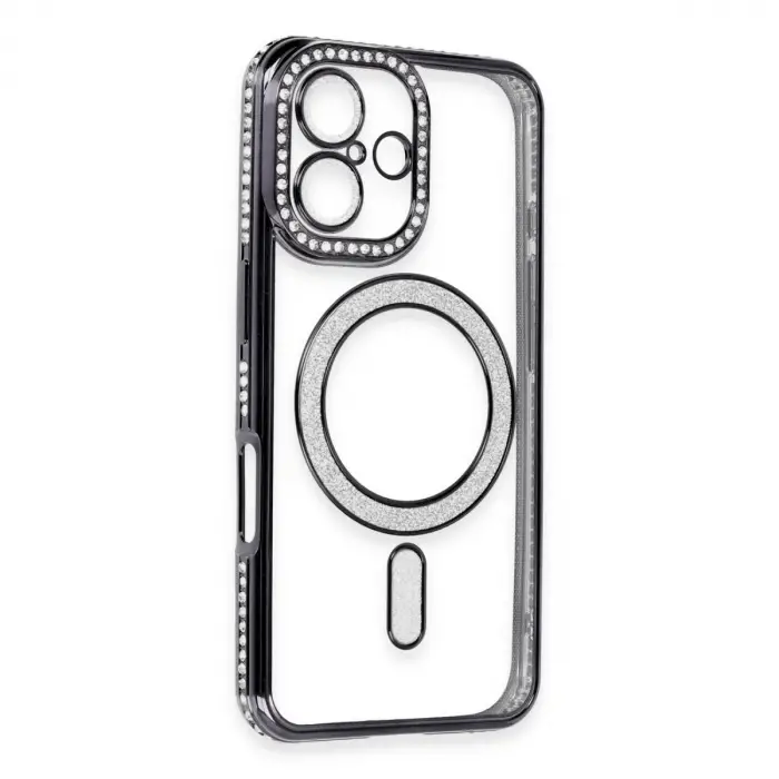 Apple İphone 16 Kılıf Joke Simli Magneticsafe Kılıf - Siyah