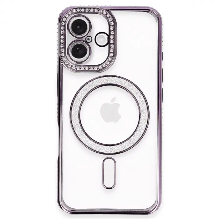 Apple İphone 16 Plus Kılıf Joke Simli Magneticsafe Kılıf - Derin Mor