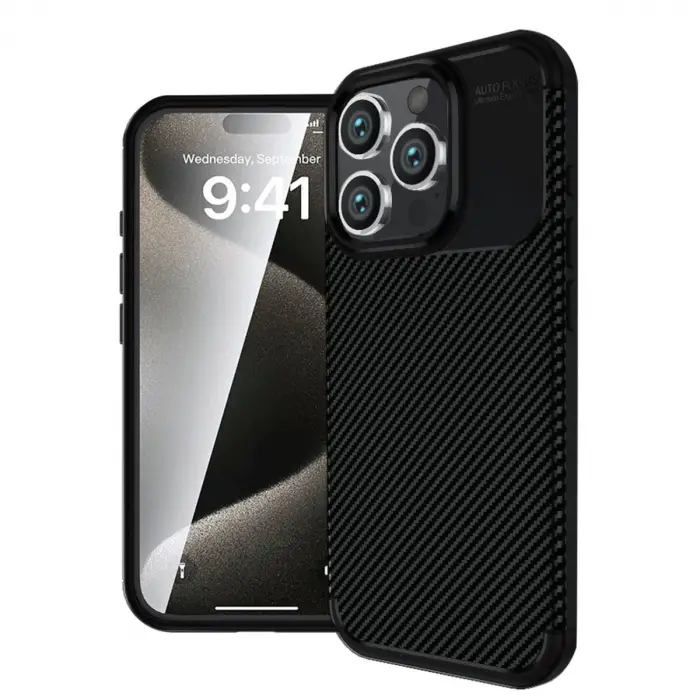 Apple İphone 16 Pro Kılıf Auto Focus Karbon Kapak - Siyah