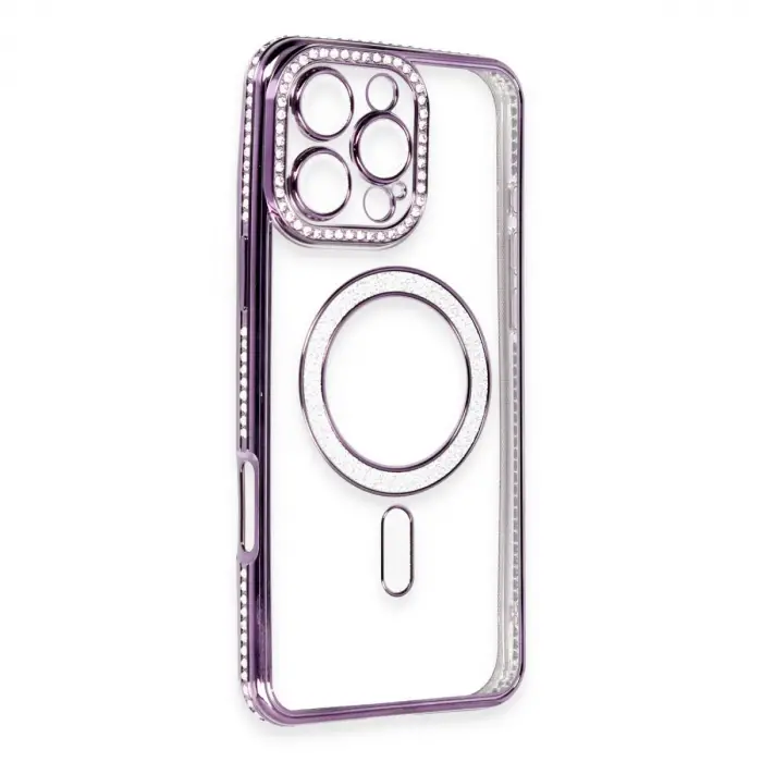 Apple İphone 16 Pro Kılıf Joke Simli Magneticsafe Kılıf - Derin Mor