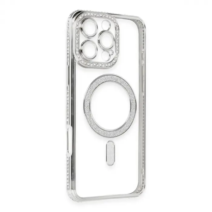Apple İphone 16 Pro Kılıf Joke Simli Magneticsafe Kılıf - Gümüş