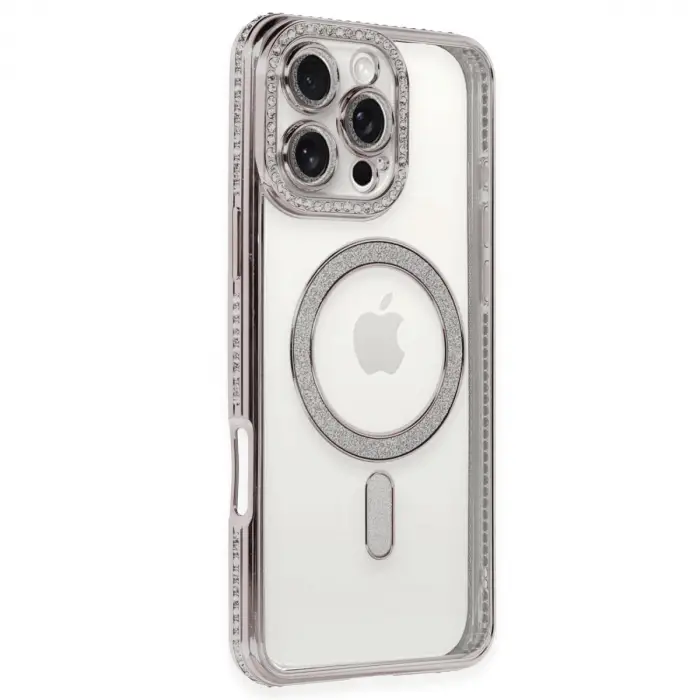 Apple İphone 16 Pro Kılıf Joke Simli Magneticsafe Kılıf - Pembe