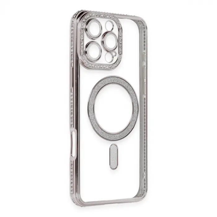 Apple İphone 16 Pro Kılıf Joke Simli Magneticsafe Kılıf - Pembe