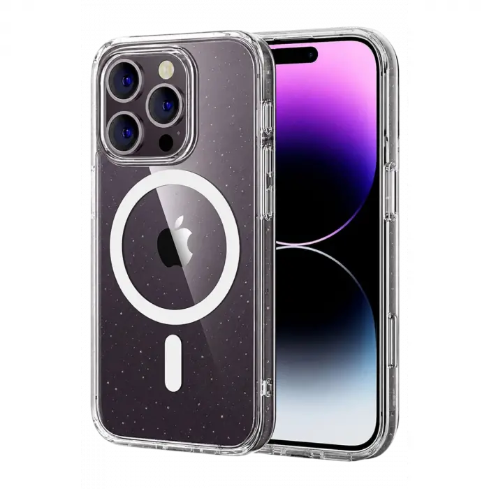 Apple İphone 16 Pro Max Combo Simli Magsafe Kapak - Şeffaf