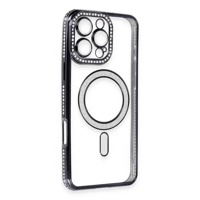 Apple İphone 16 Pro Max Kılıf Joke Simli Magneticsafe Kılıf - Gri