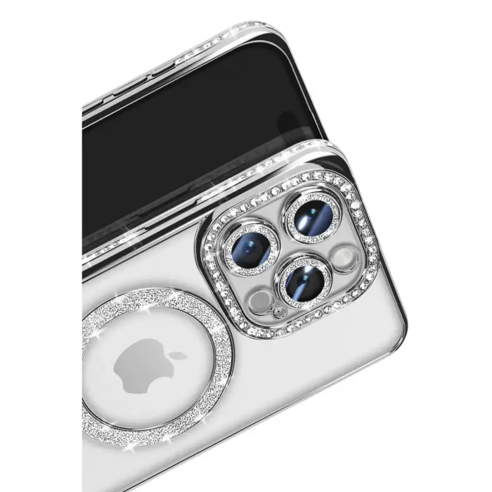 Apple İphone 16 Pro Max Kılıf Joke Simli Magneticsafe Kılıf - Gümüş