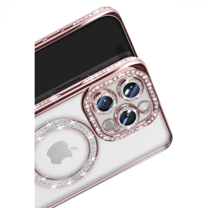 Apple İphone 16 Pro Max Kılıf Joke Simli Magneticsafe Kılıf - Pembe