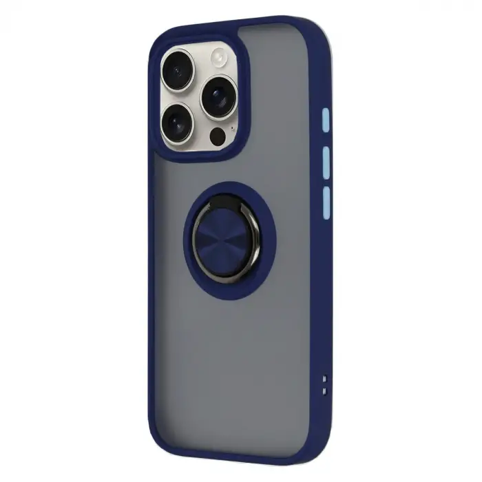Apple İphone 16 Pro Max Kılıf Montreal Yüzüklü Silikon Kapak - Lacivert