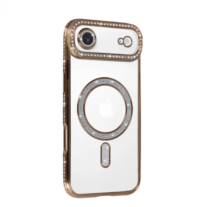 Apple İphone 17 Air Joke Simli Magneticsafe Kılıf - Gold