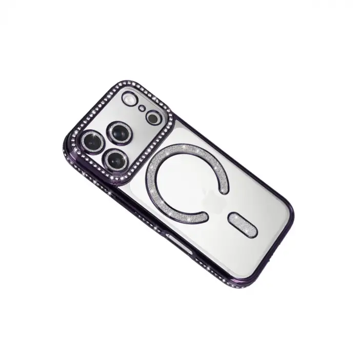 Apple İphone 17 Pro Joke Simli Magneticsafe Kılıf - Derin Mor