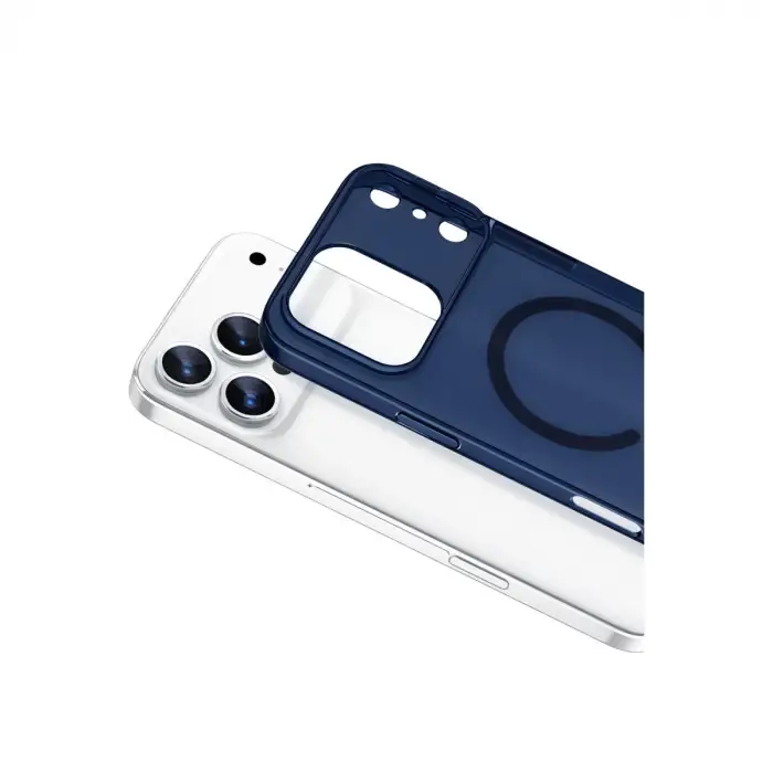 Apple İphone 17 Pro Max Combo Sert Şeffaf Magsafe Kapak - Mavi