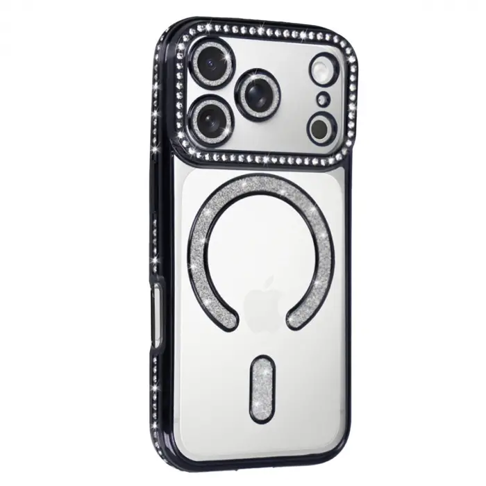 Apple İphone 17 Pro Max Joke Simli Magneticsafe Kılıf - Siyah