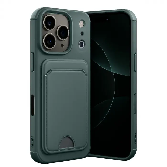 Apple İphone 17 Pro Max Kelvin Kartvizitli Silikon - Koyu Yeşil