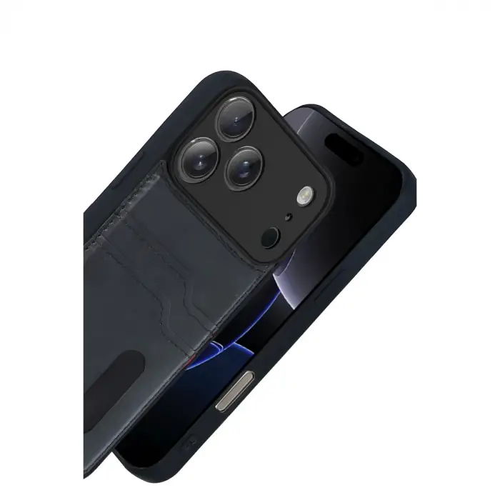 Apple İphone 17 Pro Max Sara Kartvizitli Deri Kılıf - Siyah