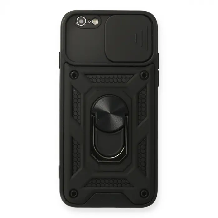 Apple İphone 6 Kılıf Pars Lens Yüzüklü Silikon - Siyah