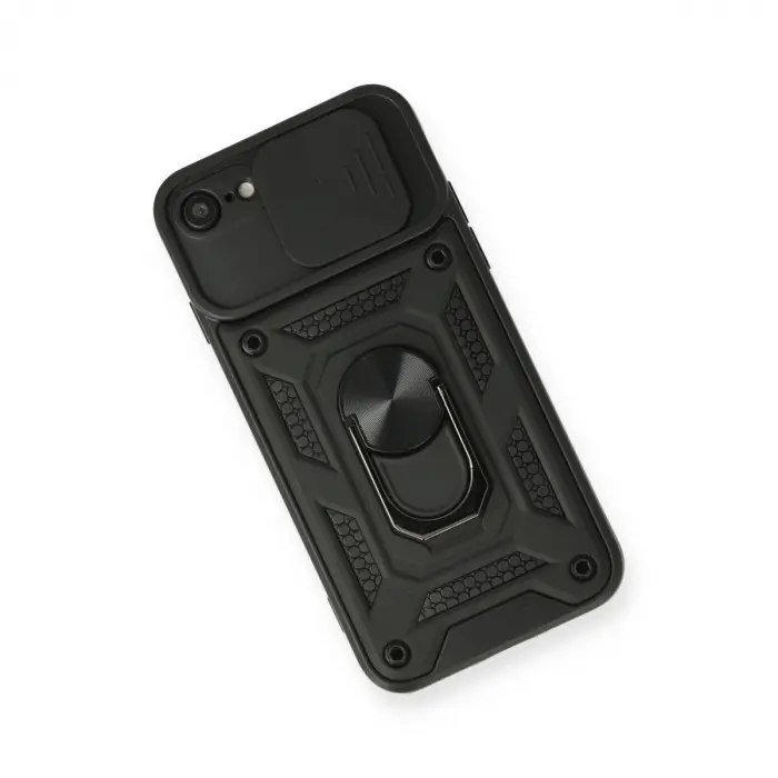 Apple İphone 7 Kılıf Pars Lens Yüzüklü Silikon - Siyah