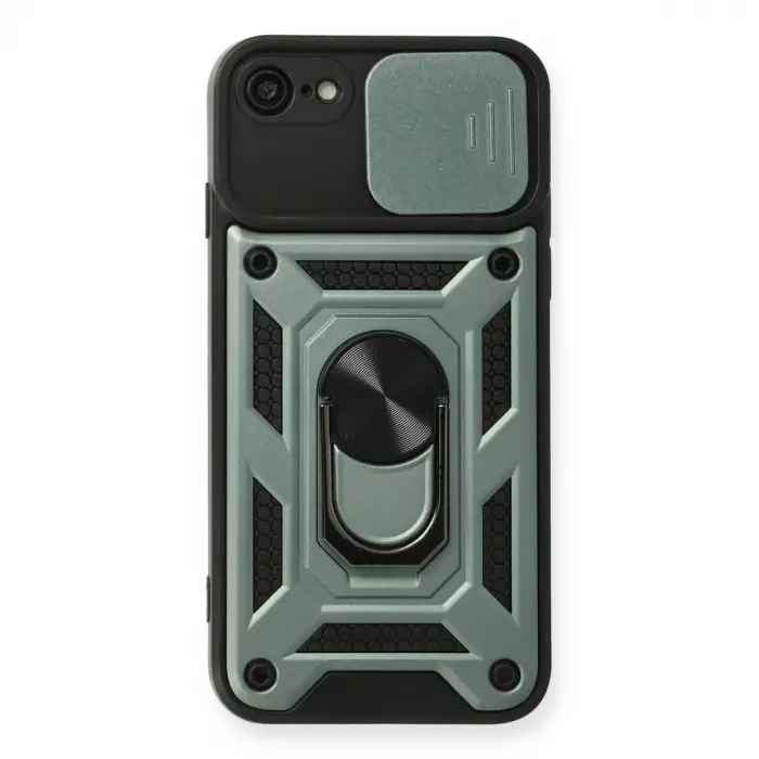 Apple İphone 7 Kılıf Pars Lens Yüzüklü Silikon - Yeşil