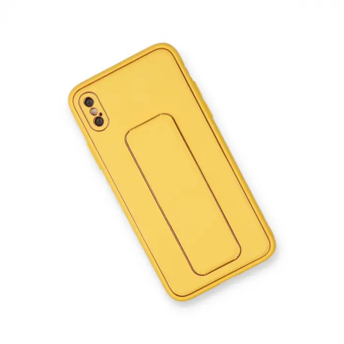 Apple İphone Xs Max Kılıf Coco Deri Standlı Kapak - Sarı