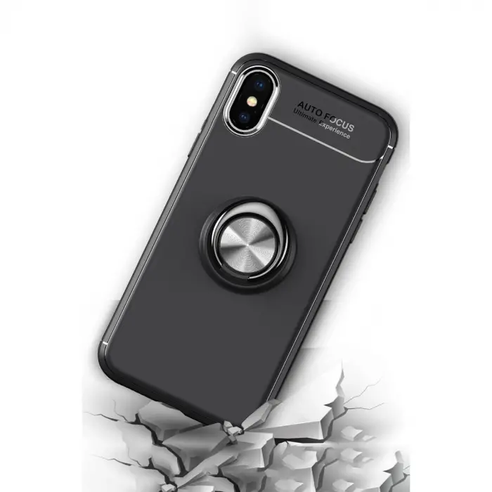 Apple İphone Xs Max Kılıf Range Yüzüklü Silikon - Siyah-kırmızı