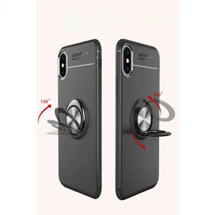 Apple İphone Xs Max Kılıf Range Yüzüklü Silikon - Siyah-mavi