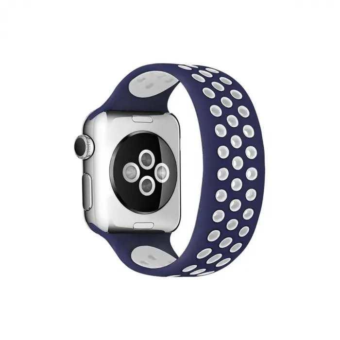 Apple Watch 38mm Ayarlı Delikli Silikon Kordon - Lacivert-beyaz
