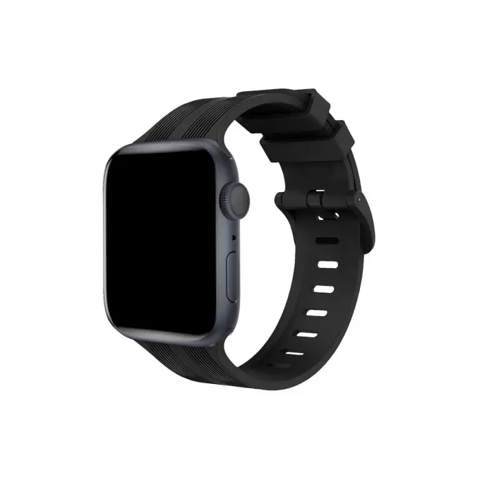 Apple Watch 38mm Kr408 Çizgili Silikon Kordon (SAAT DEĞİLDİR) - Siyah