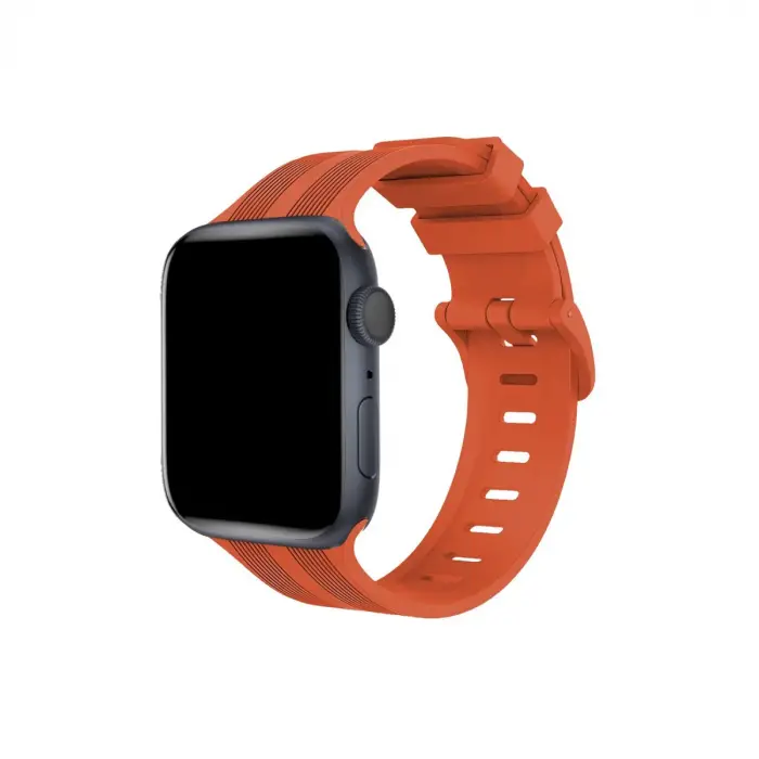 Apple Watch 38mm Kr408 Çizgili Silikon Kordon (SAAT DEĞİLDİR) - Turuncu